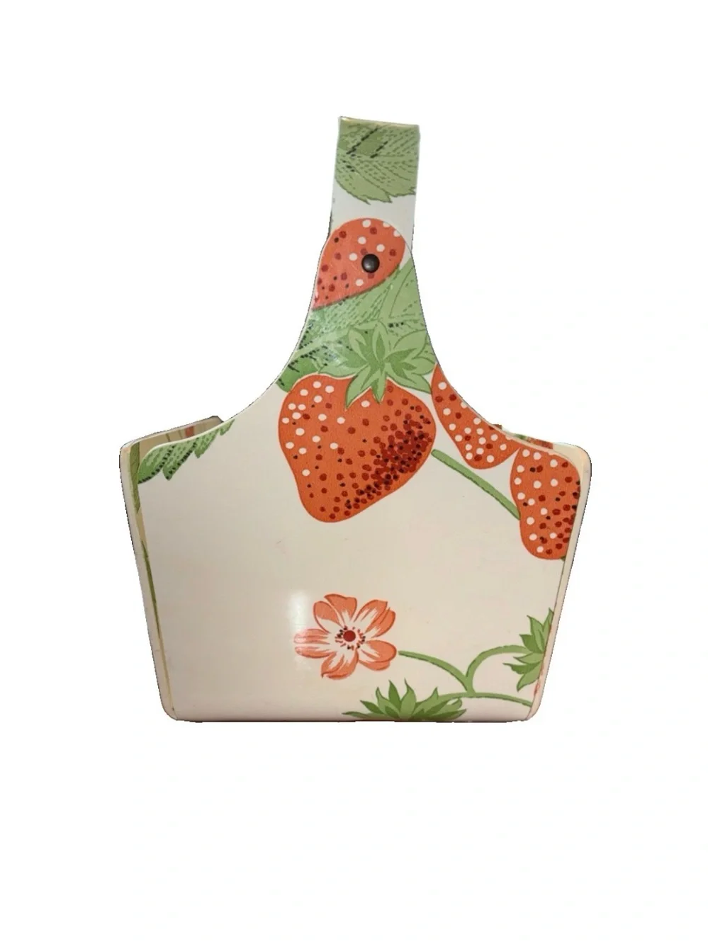 Strawberry Print Storage Caddy Handled Vintage 1970’s Top of the Table By Karen
